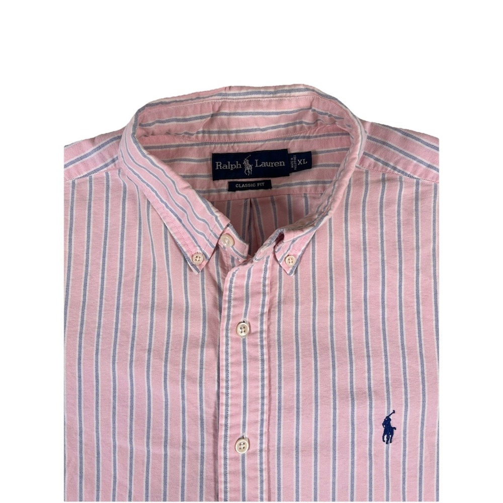 Polo Ralph Lauren Classic Fit S/S Shirt Striped Pink White Blue Men's‎ XL